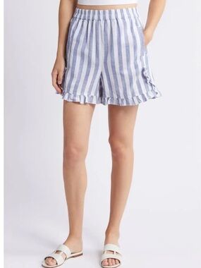 beachlunchlounge cotton leia striped shorts in ciel color size medium
